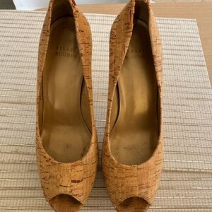 Stuart Weitzman Cork Peep Toe Heels